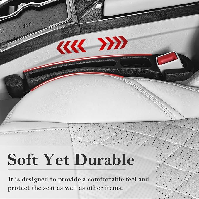 Car Seat Gap Filler with Organizer Hook & Emergency Glass Breaker (2-Pack) | Prevent Small Items & Tools from Falling Ultimate Seat Side Gap Fits Cars, SUVs, Trucks & Sedans