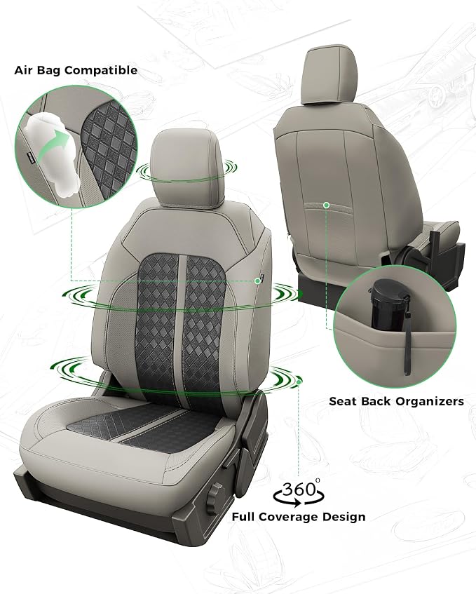 Custom Fit Leather Seat Covers for 2021-2026 Ford Bronco 4 Door | OEM fit, premium waterproof leather, full coverage, anti-slip, storage pockets, long-term durability, airbag compatible