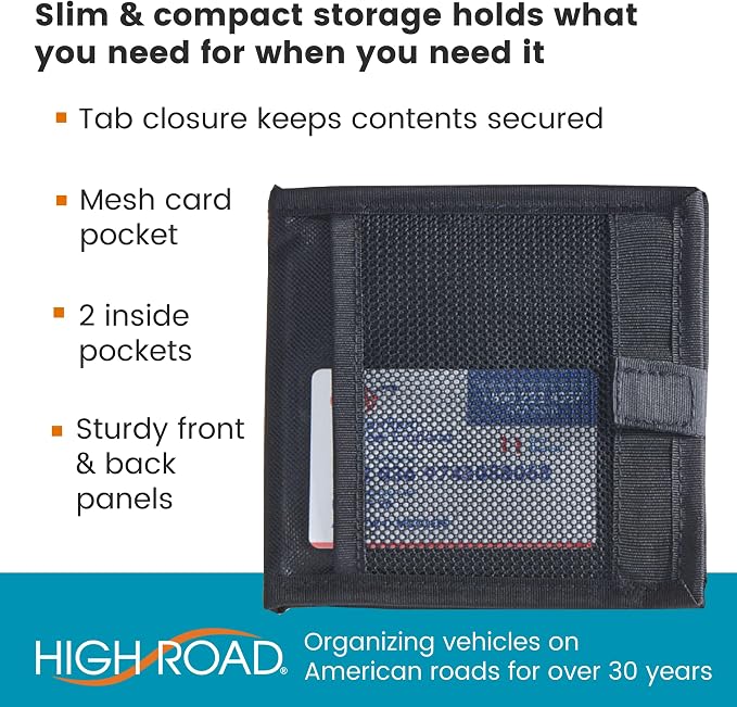 High Road Car Registration and Insurance Card Holder for Sun Visor, Glove Box or Console with 2 Clear Hidden Car Document Pockets