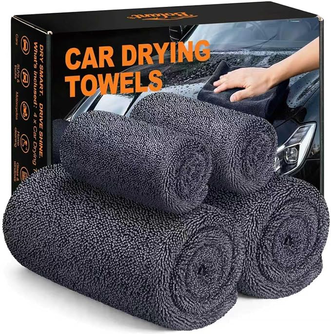 Bolant 4 Pack Twisted Loop Car Drying Towel, Microfiber Towels for Cars 24"x36", Reusable Shammy Quick Dry Cloth for Carwash, for Auto, Boat, RV, Garage & Home