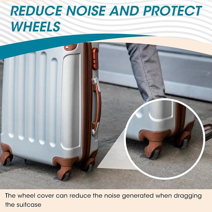 8 Pcs Adhesive Silicone Luggage Wheel Covers, Waterproof, Noise-Reducing, Shock-Absorbing Suitcase Wheel Protector for Travel, Fits Most Spinner and Office Chair Wheels (Black)