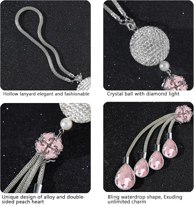 Bling Car Accessories for Women and Man,Cute Car Decor for Women,Lucky Crystal Sun Catcher Ornament,Rear View Mirror Crystal Ball Charm Decor (30 mm Clear)(Pink)