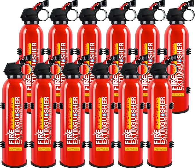Fire Extinguishers with Mount Bracket - 12 Pack Small Portable Fire Extinguisher for Home, Kitchen, Car, Boat, RV, Vehicle - 620ml Water-Based Fire Extinguisher for Class A, B, C, K Fire