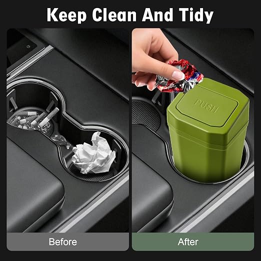 Car Trash Can with Lid - Mini Car Garbage Can Bin for Cup Holder - Green Small Leakproof Vehicle Trash Bin for Back Seat, Cute Automotive Accessories Organizers and Storage for Door SUV Truck