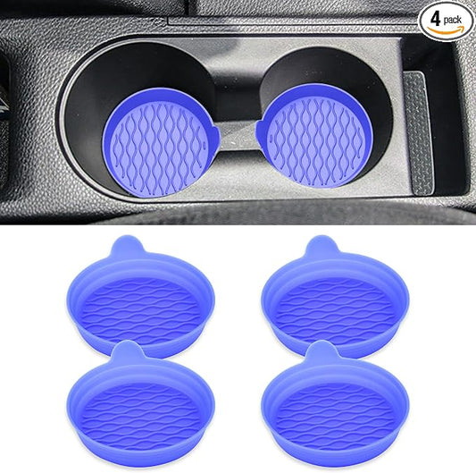 4PCS Car Cup Holder Coasters, Universal Silicone Non-Slip Insert Cup Coasters, Soft Wave Pattern Cup Holders, Car Interior Accessories for SUV, Truck, RV (Blue)