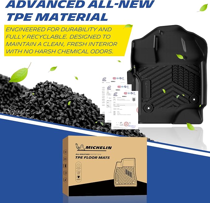 Michelin Vehicle Mats, All-Weather TPE Custom Fit Liner for 2015-2026 Ford F150/2022-2025 Lightning SuperCrew (2nd Row w/o Fold Flat Storage) Carpet Floor, Premier