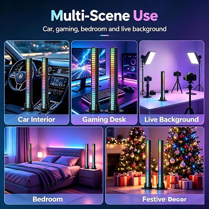 RGB Rhythm Light Bar, Sound Activated Light for Gaming, Bedroom & Car Decor | 32 LEDs, 18 Colors & 8 Dynamic Lighting Modes, USB Powered, Plug & Play Ambient Light for Party & Desktop Atmosphere Decor