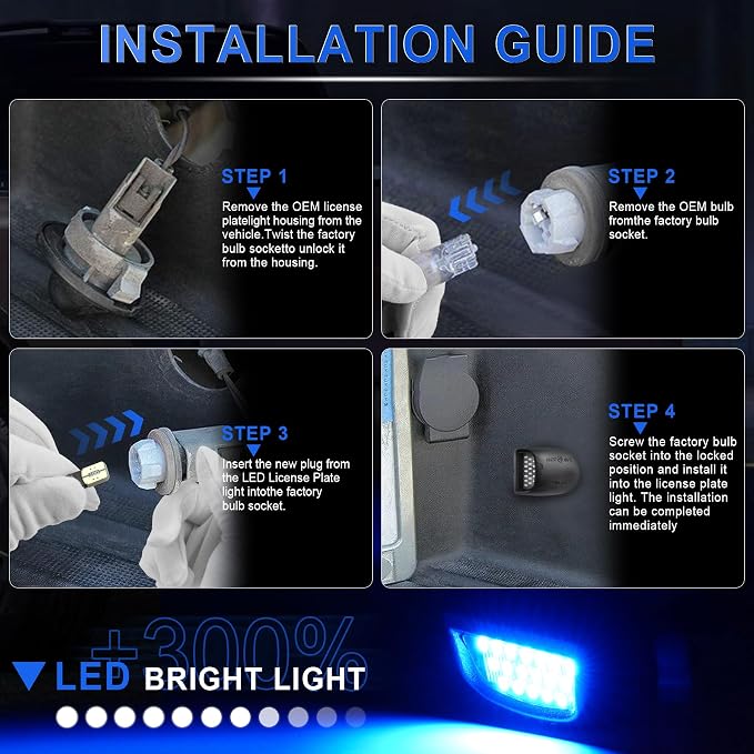LivTee LED License Plate Light Assembly, Tag Light Fits Chevy Silverado 1500 2500 3500 1999-2013, Tahoe, Suburban, Fits GMC Sierra, Yukon XL, Cadillac Escalade, Car Accessories, Blue