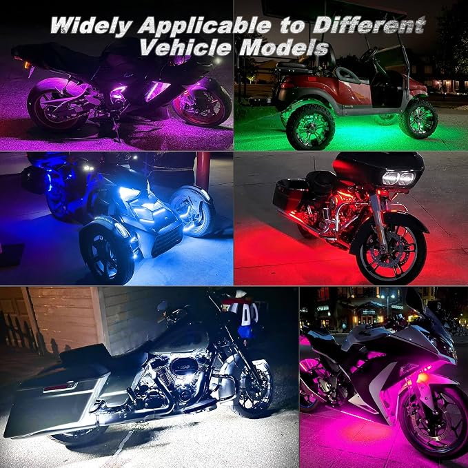 14PCS Motorcycle RGB LED Light Kit with Brake Turn Signal, Underglow Lights with APP/RF Remote,Neon Accent Light MultiColor Dual Zone Waterproof 12V for Sport Bike, Cruiser, Street&Off-Road Motorcycle
