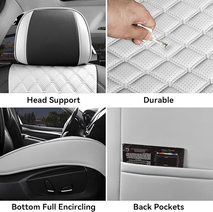 Car Seat Covers,Leather Front Seat Covers for Cars,Front Driver Seat Covers,Waterproof Car Seat Cushion Protectors,Universal Fit for Most Cars SUV Trucks(Black White, Front Seats)