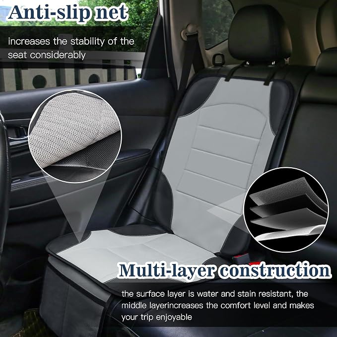 Sinvitron Car Seat Protector for Child Car Seat, Waterproof Car Seat Cover for Leather and Fabric Seats, 2 Mesh Pockets, Non-Slip Bottom, Thick Padding Cushion(1 Pack, Grey)