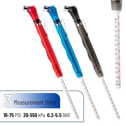 UNCO Pencil Tire Gauge - 3 Pack, 10-75 PSI, Car & Bike Tire Pressure Gauge