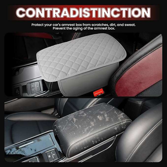 Upgraded Car Middle Center Console Cover with 2 Storage, Microfiber Leather Car Armrest Cover Cushion for Most Vehicles, 0.5 inch Memory Foam Comfort Stylish Leather Scratch-Resistant, Thickened