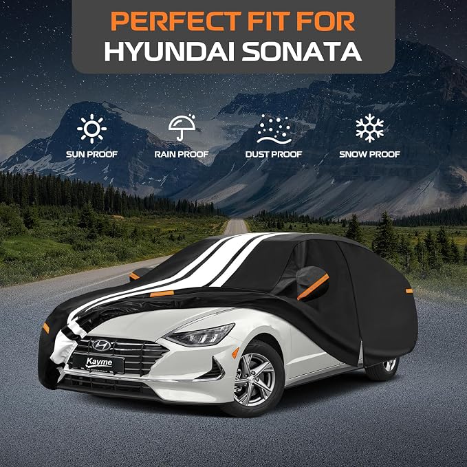 Kayme Heavy Duty Car Cover Custom Fit for Hyundai Sonata (1993-2026) Waterproof All Weather for Automobiles, Gift with Tape/Towel, Outdoor Full Exterior Cover Rain Snow Sun UV Protection.