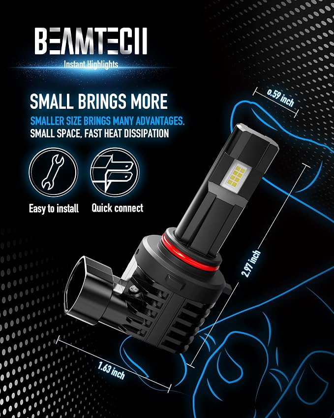 BEAMTECH 9005 9006 Bulbs, Fanless In Line Fog Light Bulb 6500K, Pack of 4 | 1 Pair 9005+1 Pair 9006, Windless, Directly Insert, 1:1 Size, 50,000hrs+ Lifespan