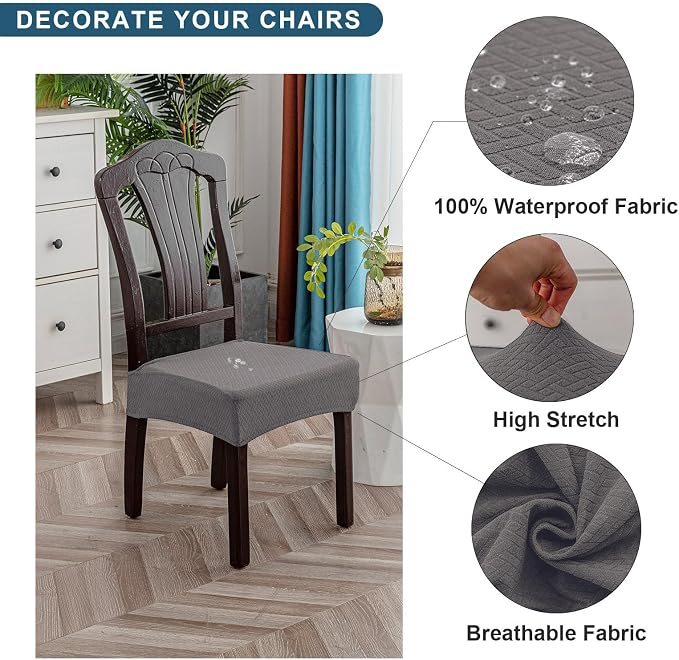 Genina Waterproof Seat Covers for Dining Room Chair Covers Waterproof Dining Chair Covers (4 PCS-Rear-gapped, Grey)