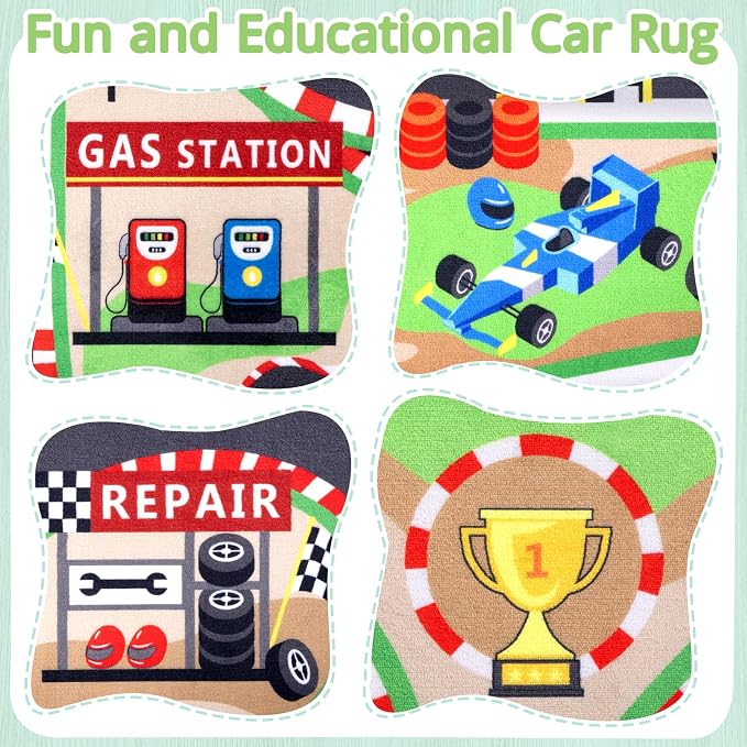 Kids Rug, 6x9 Ft Race Track Car Rug for Kids | Extra Thick 0.4in Soft Non-Slip Racing Car Carpet Play Rug with 3D Track Design for Toy Cars, Playroom, Bedroom &Nursery