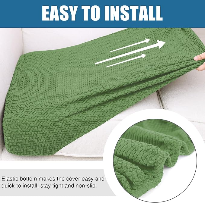 Smiry Waterproof Couch Cushion Covers, Stretch Jacquard Thick Sofa Cushion Covers, Washable Seat Slipcover Elastic Furniture Protector for Pets, Kid (3PC, Grass Green)