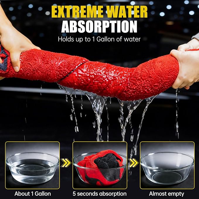 ThinkLearn Car Drying Towel 59"x24" 1300 GSM Ultra Absorbent Microfiber 3PC | Twisted-Loop, Extra Large, Lint Free Surface, Scratch & Streak-Free, Soft On Paint, Machine Washable, for Cars Trucks SUVs