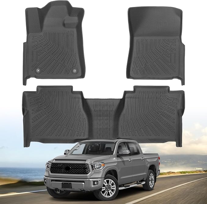 Floor Mats for 2007 2008 2009 2010 2011 Toyota Tundra Double & CrewMax Cab | All Weather TPE Floor Liners Custom Fit Tundra Heavy Duty Car Mats 1st & 2nd Row Mat Accessories Black