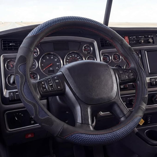 DaisyInner 17.5-18 Inch Steering Wheel Cover for Semi Truck No-Slip & Comfy Grip for Semi Trucks, Rv, Big Rig and 18 Wheelers(Mesh A,Leather,Blue)