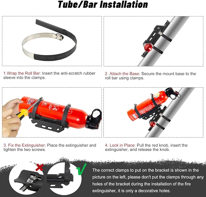 ZHILXN Quick Release Fire Extinguisher Mount with 10 Clamps, Universal Fit | Roll Bar & Wall Mount Bracket Holder Adjustable Mounting for UTV Motorcycle Compatible with Jeep Wrangler Polaris RZR SXS ATV