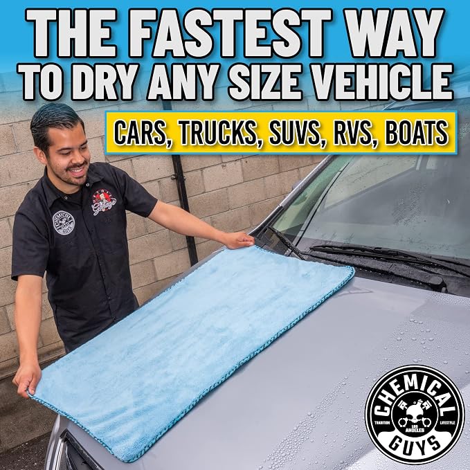 Chemical Guys, Woolly Mammoth Large Drying Towel, Blue, 36 x 25 in, 2 Pack | Ultra-plush oversized towel soaks up water fast to dry the whole vehicle, soft and scratch-free, two pack