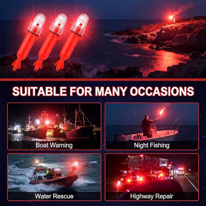 Kingdder Boat Flares Marine Signal Light Boat Flares Beacon Strobe Safety Battery-Powered Boating Safety Kit Without Battery Waterproof Day Night Use for Boating Fishing Nets Life Rafts