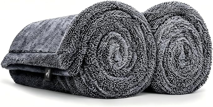 Microfiber Towels for Cars, 1200 GSM XL Car Drying Towels, 24 x 47 in Thick Plush Auto Detailing Towels, Ultra Absorbent Edgeless Car Wash Towels, Lint-Free, Charcoal Grey, 2 Pack
