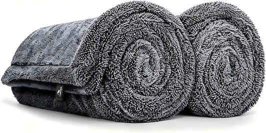 Microfiber Towels for Cars, 1200 GSM Car Drying Towels, 24 x 36 in Thick Plush Auto Detailing Towels, Ultra Absorbent Edgeless Car Wash Towels, Lint-Free, Charcoal Grey, 2 Pack