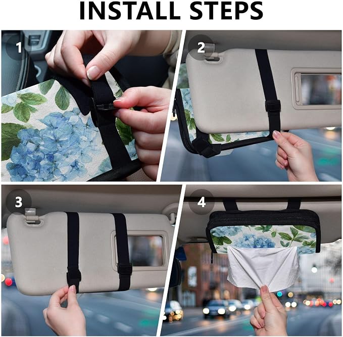 Vintage Blue Hydrangea Car Tissue Holder Durable Napkin Holder Hanging Tissue Holders Case Car Tissues Bag for Sun Visor Seat Back Universal Auto