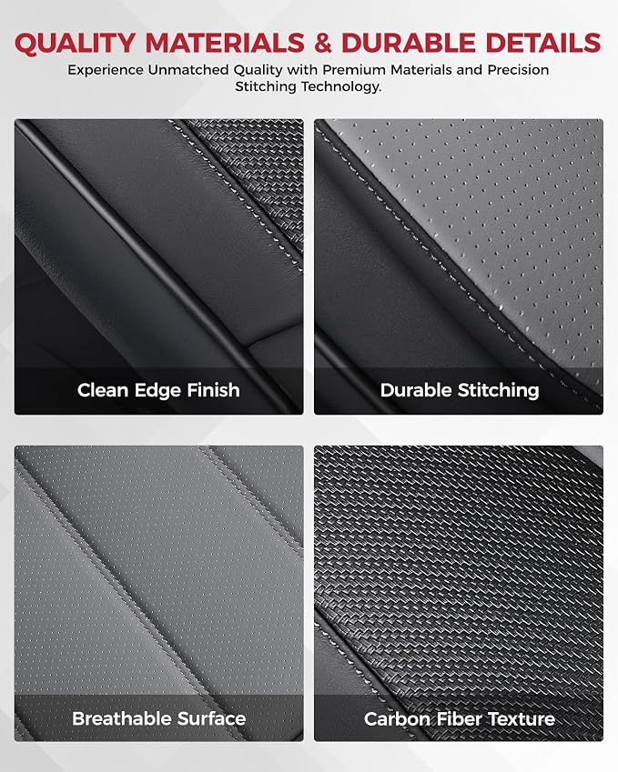 FREESOO Universal Front Seat Covers, Waterproof Faux Leather Automotive Seat Covers with Carbon Fiber Texture Seat Belt Pads, Anti-Slip Airbag Compatible Car Seat Protectors for Cars SUVs Trucks