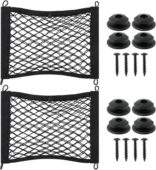 2 Pack Elastic Small Cargo Net Pocket with Hooks,Cargo Netting Bungee,Boat Storage,Trunk Net Organizer for Car,Truck Netting for Cargo(18.9x13.78 inches)