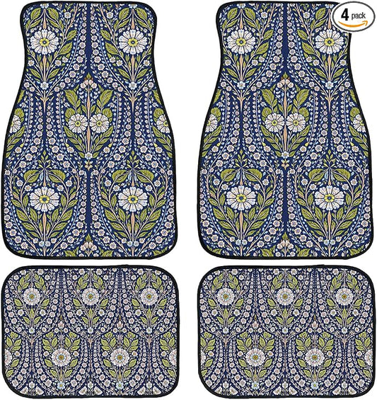 Turkish Persian Orange Car Floor Mats Set of 4 Bohemian Floral Vine Automotive Foot Mats Rugs Carpet for Car Non-Slip Auto Car Accessories Universal Fit for Car SUV Truck Van