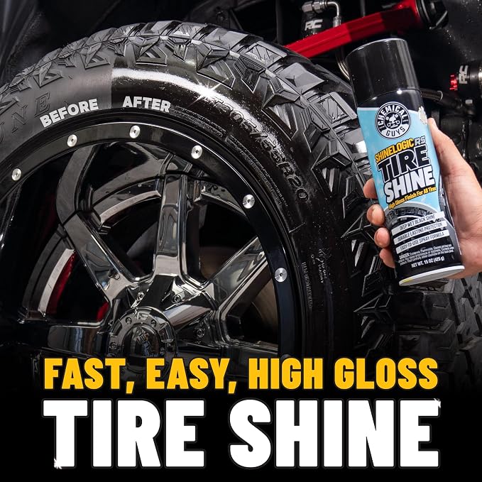 Chemical Guys, ShineLogic Deep Wet Black Tire Shine Dressing, 20 oz, 3 Pack | High-gloss dressing revives faded rubber to a deep wet black shine, helps guard against fading and cracking
