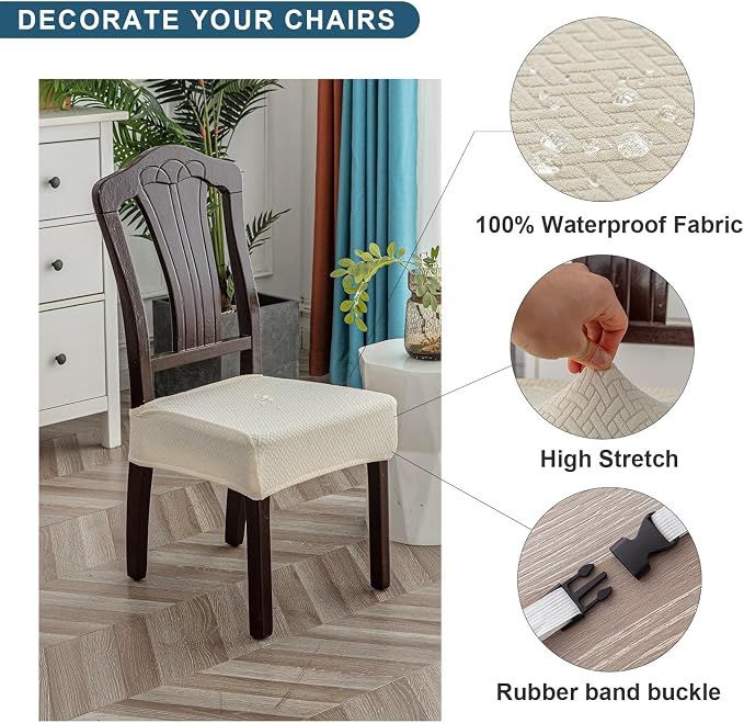 Genina Waterproof Seat Covers for Dining Room Chair Covers Waterproof Dining Chair Covers (6 PCS-Rear-Covered, Beige)