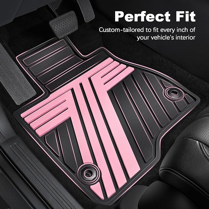 Rubber Floor Mats Fit for Honda CR-V 2012-2016 (Not Fit EX-L & Touring) | Custom Fit for CRV EX & LX & SE Heavy Duty Anti-Slip Car Mats, 1st & 2nd Row, Black & Pink