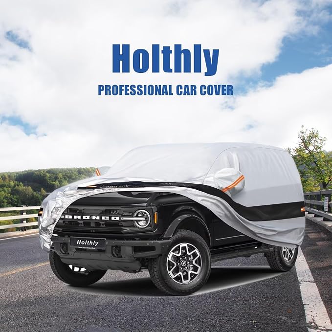 10 Layers SUV Car Cover Custom Fit for Ford Bronco 4 Door (2021-2026), Waterproof All Weather for Automobiles, Outdoor Full Cover Sun Dust Rain Protection with Cotton. Silver