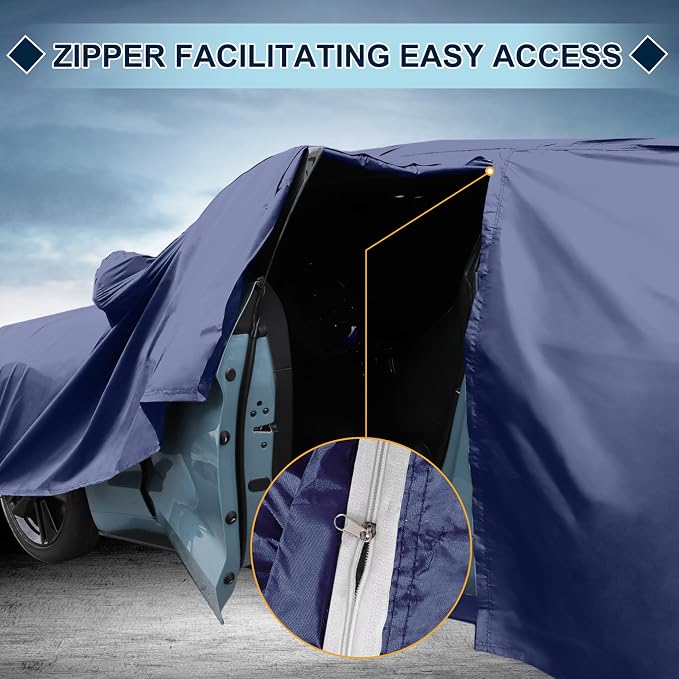 Navy Blue Heavy Duty Waterproof Car Cover for Sedan 169"-175" - All-Weather UV Protected Outdoor Full Exterior Cover with Sun/Snow/Rain Resistance
