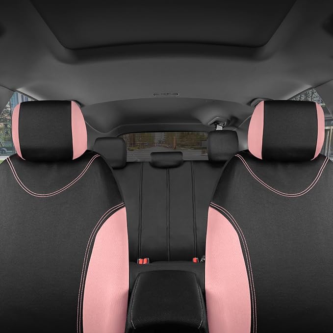BDK UltraSleek Pink Seat Covers for Cars, Two-Tone Front with Matching Back Car Seat Cover, Made to Fit Most Auto Truck Van SUV, Interior Car Accessories, Full Set