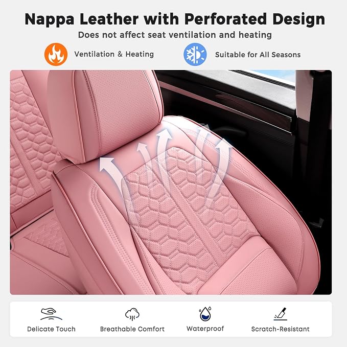 Huidasource Pink Car Seat Covers Front Seat, 360° Full Wrap Leather Seat Cushion Covers Universal Fit for Most Cars SUV Trucks, Automotive Seat Covers, Retain Functions, Protect Original Seat