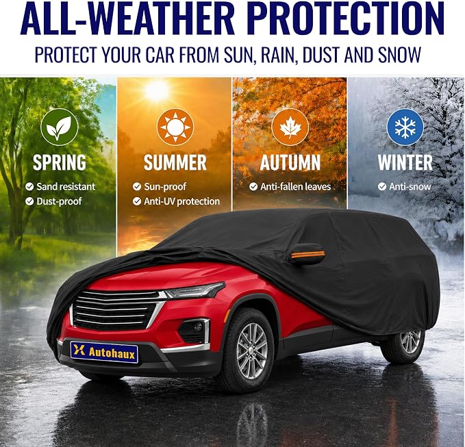 X AUTOHAUX Car Cover for Chevrolet Traverse 2018-2024 210D-PU Outdoor Full Car Cover All Weather with Door Zipper for Waterproof Windproof Sun Rain Snow Protection