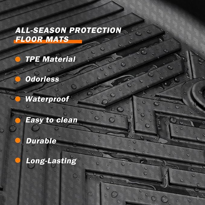 KUST Floor Mats for 2018-2024 Ford Expedition Accessories (7-Seat Only, Not for MAX), All Weather Car Mats Front Rear 3 Rows Floor Liners, TPE Rubber, Raised Edge, Extended Lip