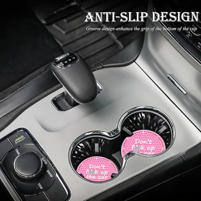 2PCS Bling Crystal Rhinestone Cup Holder Coaster – 2.75 Inch Anti-Slip Auto Insert Cup Coaster – Sparkling Interior Decor Accessories for Cars & Vehicles (Pink & White)