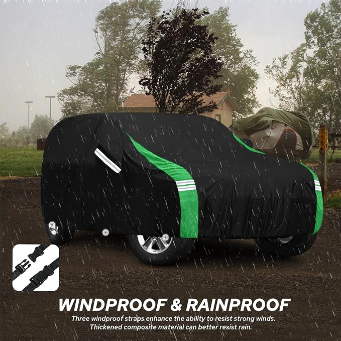Car Cover Compatible with Jeep Wrangler Waterproof 4 Door Custom Fits for TJ YJ CJ JK JL, Outdoor Full Exterior Soft Cotton Lining Sun Rain Snow Hail Protection with Driver Door Zipper