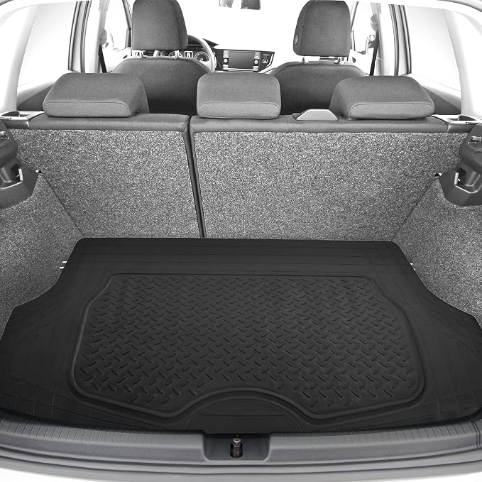 FH Group Premium Liners Tall Channel Trimmable All Weather Rubber Full Set Car Floor Mats (Blue) w. Trimmable All-Season Cargo Liner (Black) - Universal Fit for Cars Trucks and SUVs