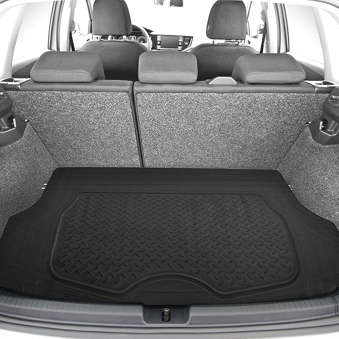 FH Group Premium Liners Tall Channel Trimmable All Weather Rubber Full Set Car Floor Mats (Pink) w. Trimmable All-Season Cargo Liner (Black) - Universal Fit for Cars Trucks and SUVs