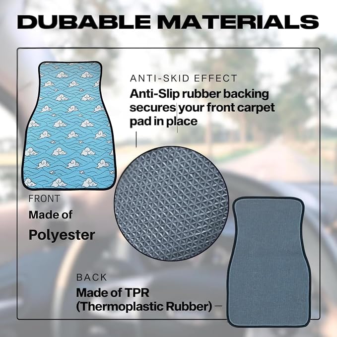 Anime Car Carpet Mat Set of 2 Front, WCLOUD Design Automotive Accessories Interior All Weather Floor Mats Decor with Non Slip Black Anti Skid Backing
