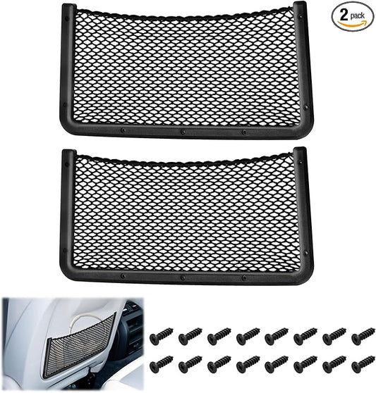 2 PCS Car Net Pocket, ABS Plastic Frame Cargo Net Storage Car Pockets Phone Net, Cars Mesh Nets Pockets with Screws for Auto, RV, Boat, and Camper Storage Nets (15.7 x 7.9 Inch)