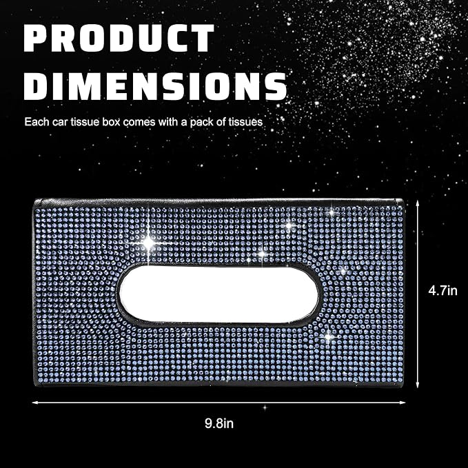 Bling Car Sun Visor Tissue Box Holder, Sparkling Auto Sun Visor Napkin Box Mask Holder, PU Leather Glitter Rhinestone Backseat Paper Towel Case for Cars Trucks SUVs (Blue)